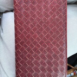 Bottega Veneta Woven Leather Key & Card Holder in Deep Burgundy